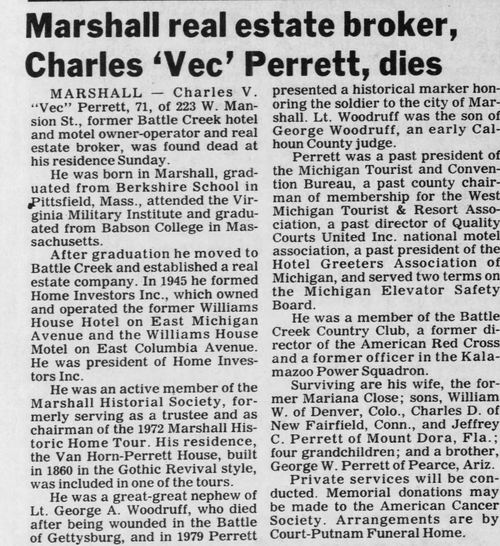 Williams House Motel - Oct 4 1983 Charles Perrett Passes Away